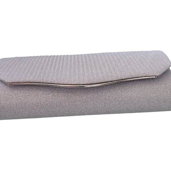 𝅺CLUTCH Sparkling Envelope Silver Textured Handbag Shoulder Chain NIB - Picture 7 of 14